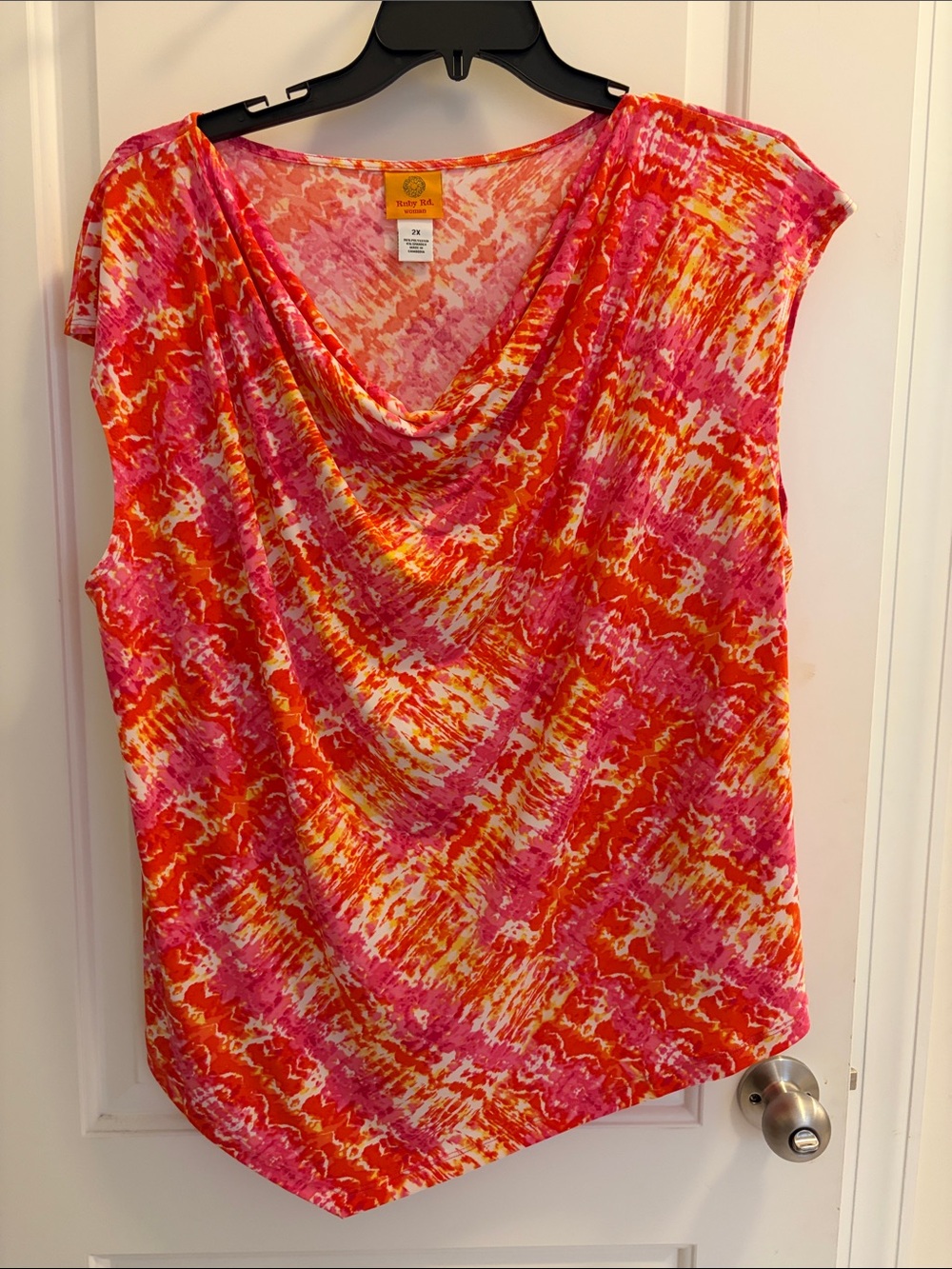Ruby Rd. Pink Orange Abstract Cowl Neck Camisole